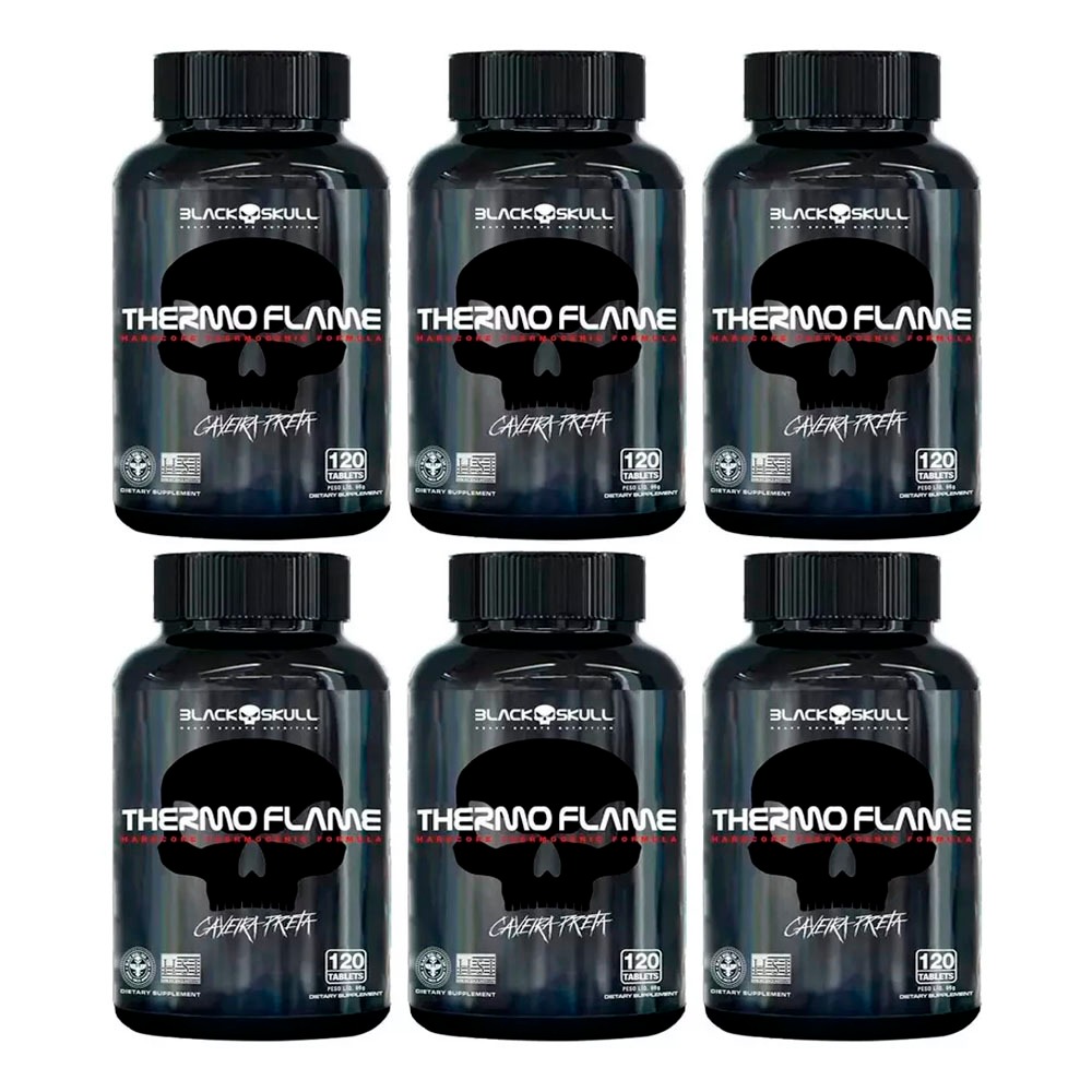 Kit 6x Termogênico Thermo Flame 120 Tabletes cada Caveira Preta Black