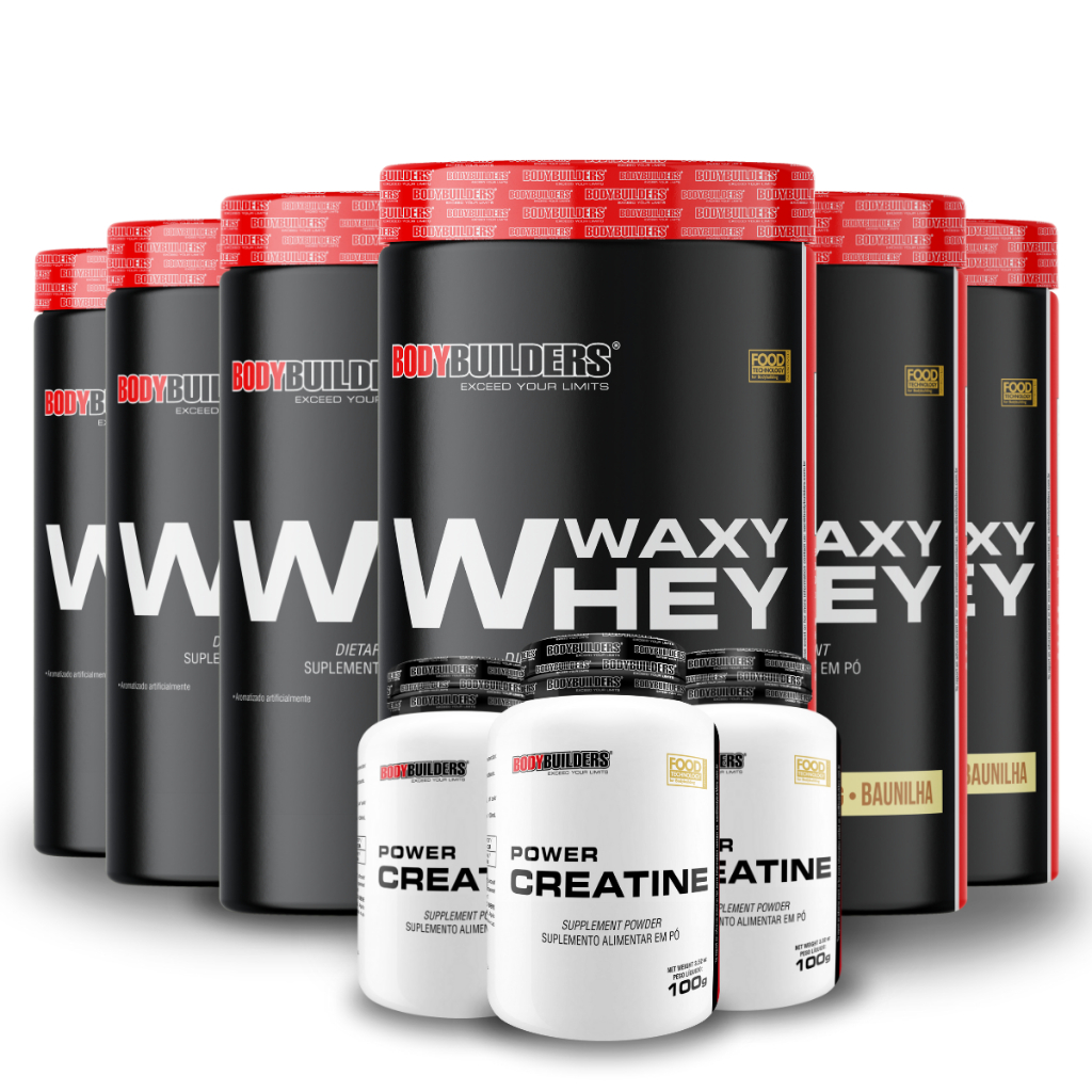 Kit 6x Whey Protein Waxy Whey 900g 3x Power Creatina 100g Para Apoiar — Suplementos