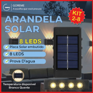 Kit 8 Luminária Arandela Solar 8 LED Luz Branco Quente para Parede a