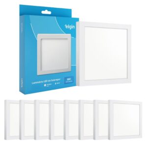 Kit 8 Luminária Painel Plafon Sobrepor Quadrado Led 18w Bivolt Elgin
