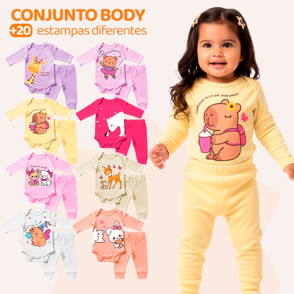 Kit 8 Peças de Roupas para Bebê Menina Kit 4 Conjunto Body Calça