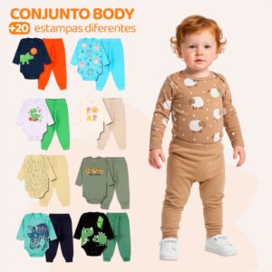Kit 8 Peças de Roupas para Bebê Menino Kit 4 Conjunto Body Calça