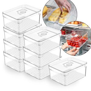 Kit 8un Organizador de Geladeira 2,2L Ou Clear Fresh Bandeja para