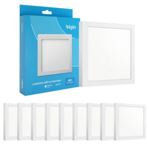 Kit 9 Luminária Painel Plafon Sobrepor Quadrado Led 18w Bivolt Elgin