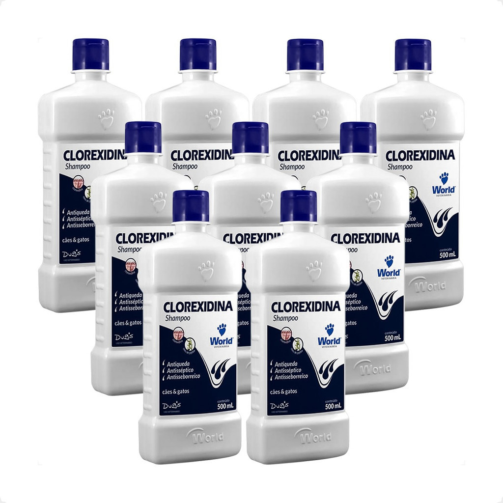 Kit 9 Shampoo World Veterinária Dug's Clorexidina Cães Gatos 500 mL