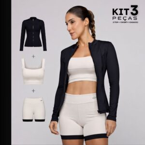 Kit Academia 3 Peças Top Alta Sustentação Short Alta Compressão