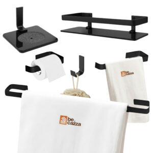 Kit Acessórios Banheiro Quadrado Preto Fosco Porta Shampoo