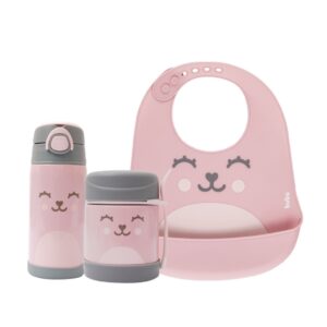 Kit Alimentação Bebê Pote Térmico, Garrafa Térmica e Babador de