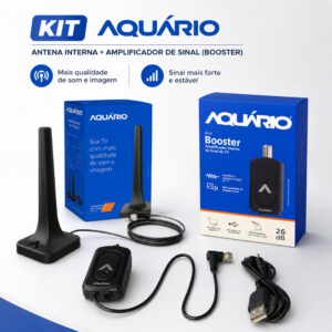 Kit Antena Digital Aquario Amplificador DE Sinal Antena Booster Cabo