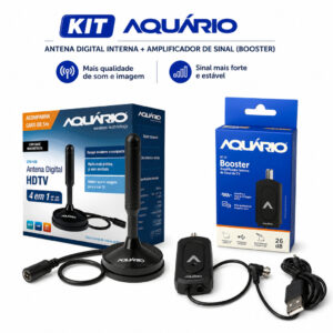 Kit Antena Digital Aquario Amplificador DE Sinal Booster Cabo 5M Vhf