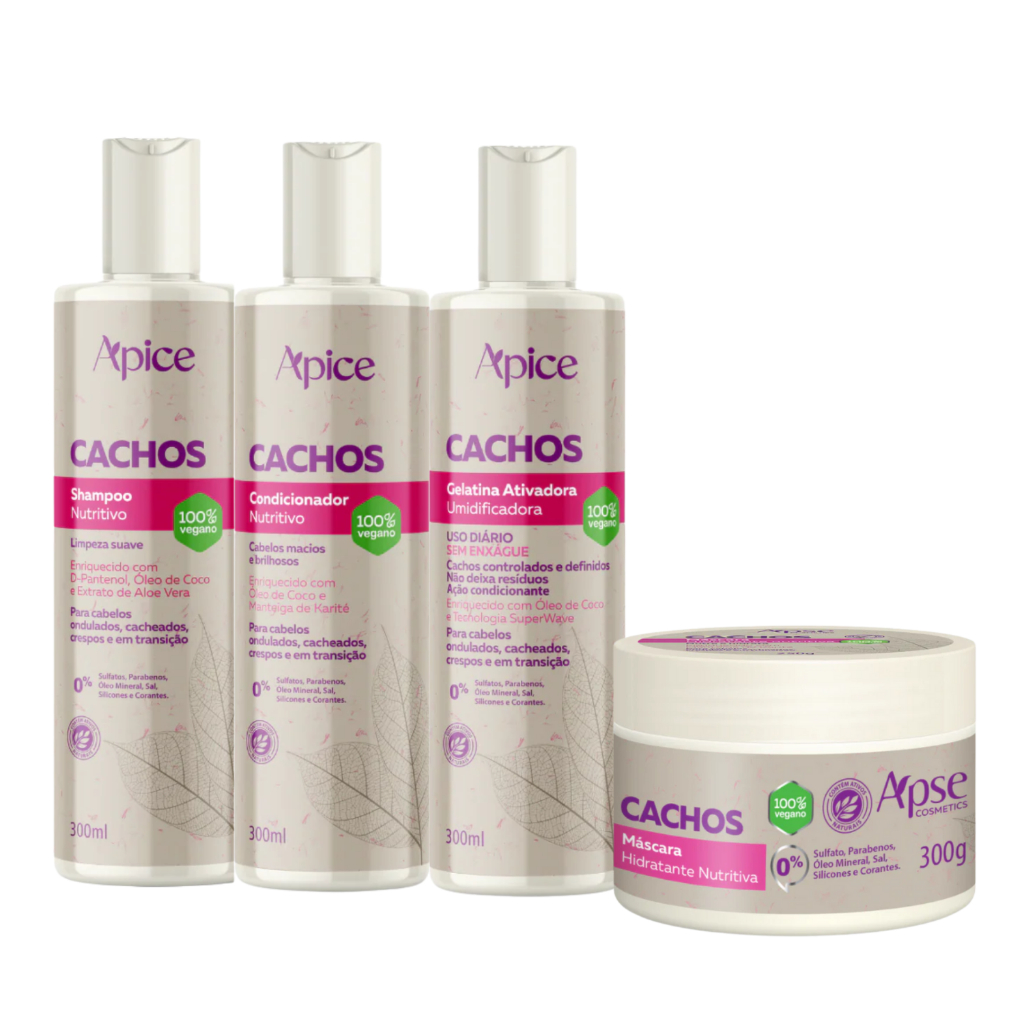 Kit Apice Shampoo Condicionador Gelatina Ativadora de Cachos Máscara