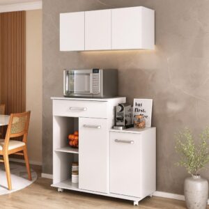 Kit Armário de Cozinha 93cm com Balcão Multiuso para Micro-ondas