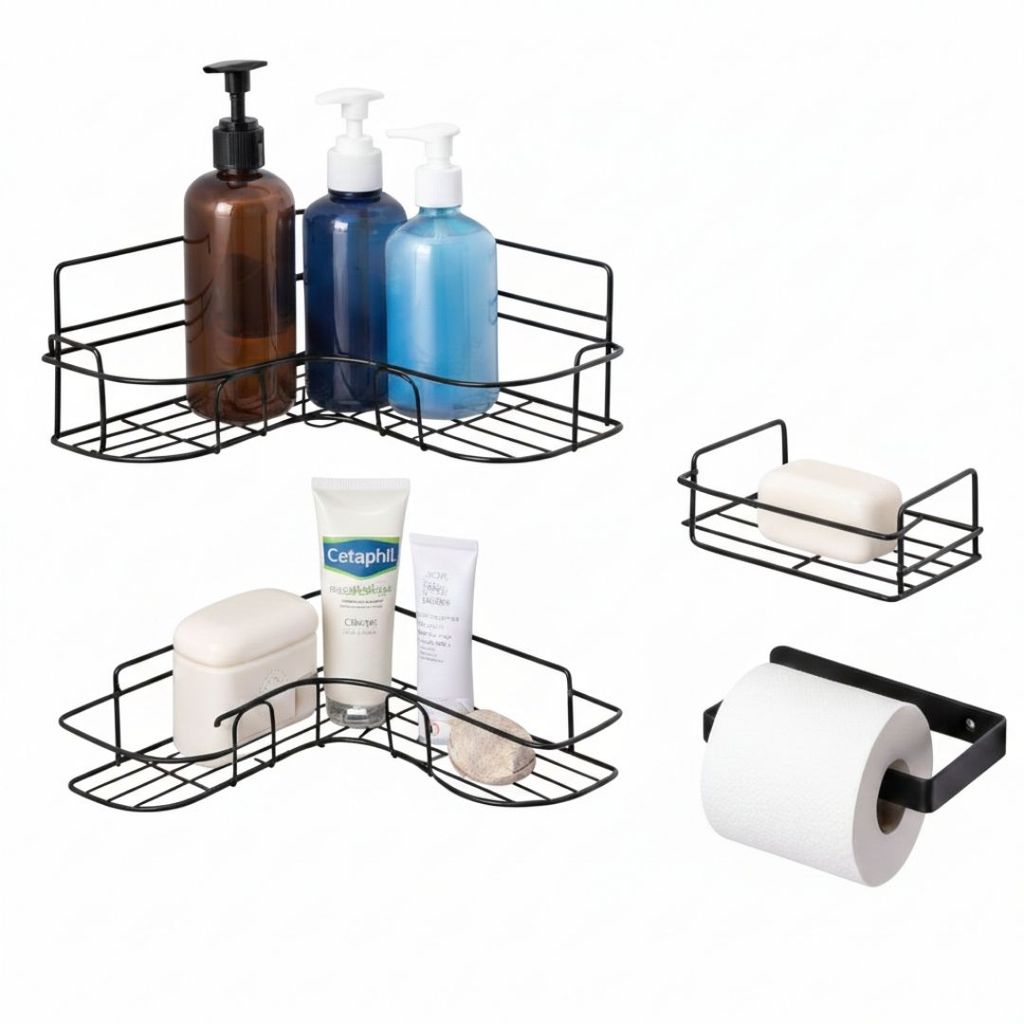Kit Banheiro Multiuso Suporte Shampoo Box Sem Furar Fácil de Fixar — Cabelos