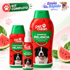 Kit Banho Melancia Shampoo Condicionador Perfume Para Cães E Gatos