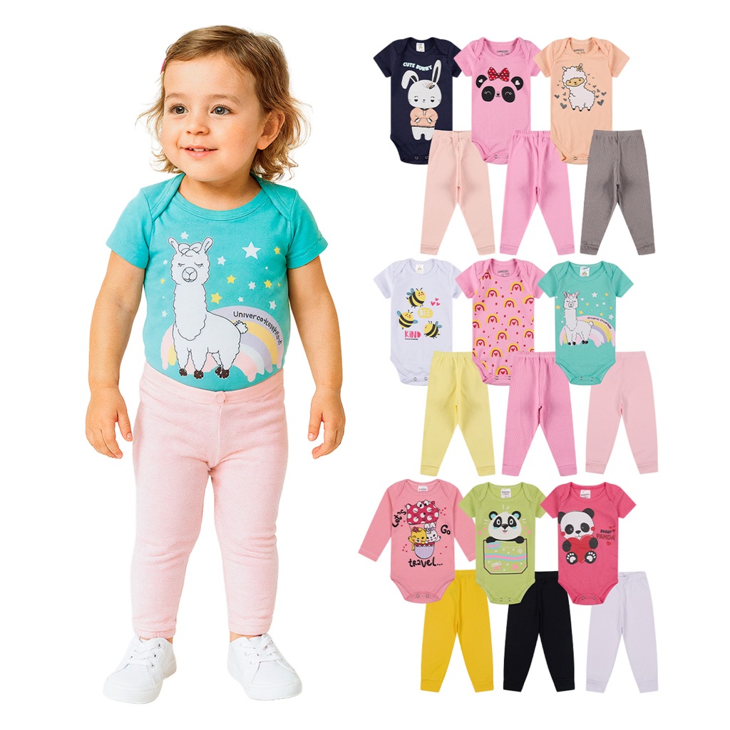 Kit Bebe 4 ou 8 Peças Roupas para Bebê Menina Body Roupa Infantil Bebê