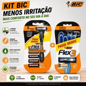 Kit Bic Flex3 Barbeador Recarregável Flex3 Azul