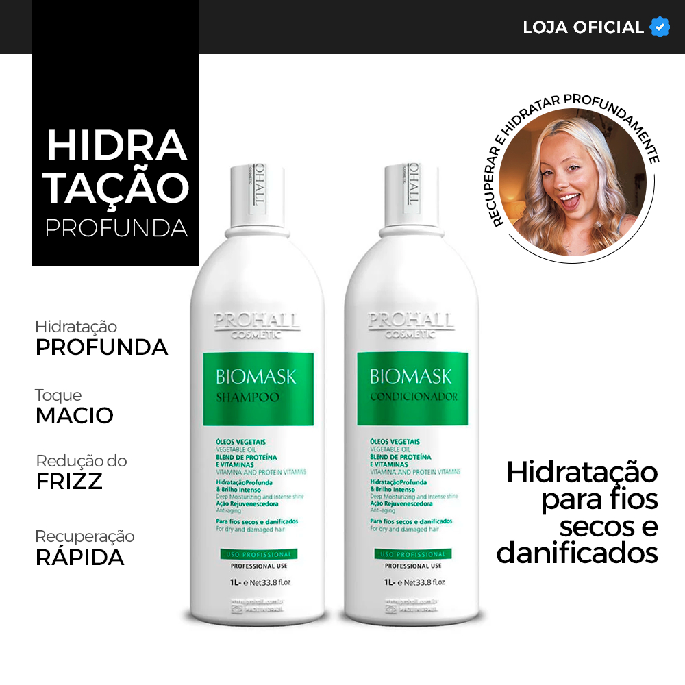 Kit Biomask De hidratação intensa para salões: Shampoo Condicionador