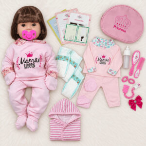 Kit Boneca Bebê Reborn 45cm Corpo Inteiro em Vinil com Bolsa Fraldas