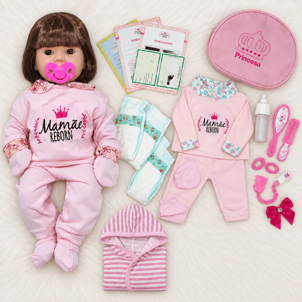 Kit Boneca Bebê Reborn 45cm Corpo Inteiro em Vinil com Bolsa Fraldas — Brinquedos