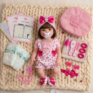 Kit Boneca Bebê Reborn 48cm Vinil Siliconado Com Bolsa Fraldas