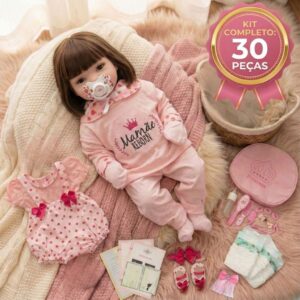Kit Boneca Bebê Reborn Realista Menina 100% Silicone com Enxoval
