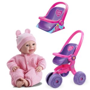Kit Boneca New Born Real Menino c Bebe Conforto e Carrinho