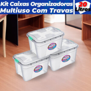 Kit C 1 ou 3 Caixas Transparente Organizadoras 20 30L Uninjet