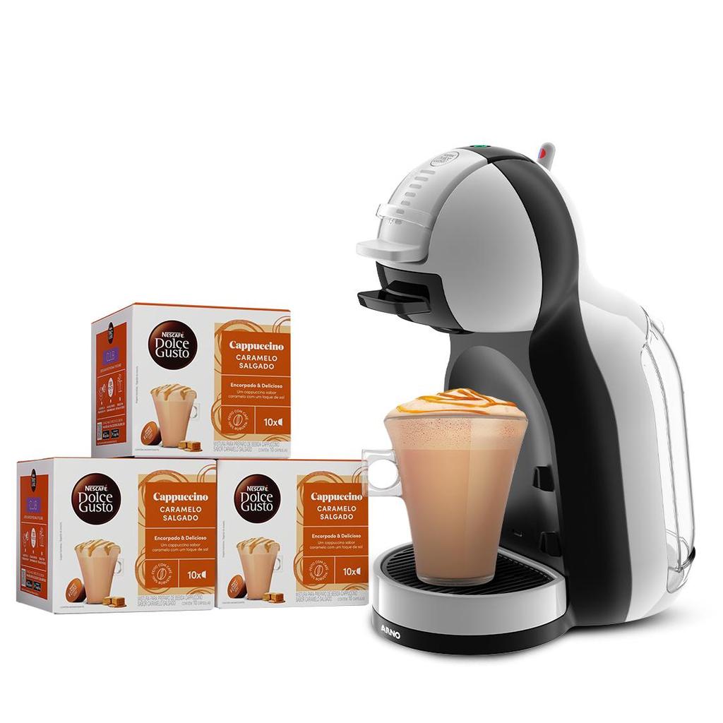 Kit Cafeteira Dolce Gusto Mini Me Cinza e Preta Caramelo Salgado 30 — Eletroportáteis