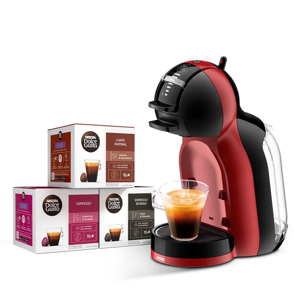 Kit Cafeteira Dolce Gusto Mini Me Vermelha e Preta 30 cápsulas de café — Eletroportáteis