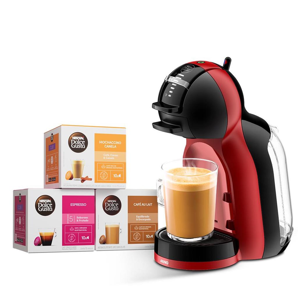 Kit Cafeteira Dolce Gusto Mini Me Vermelha e Preta 30 cápsulas