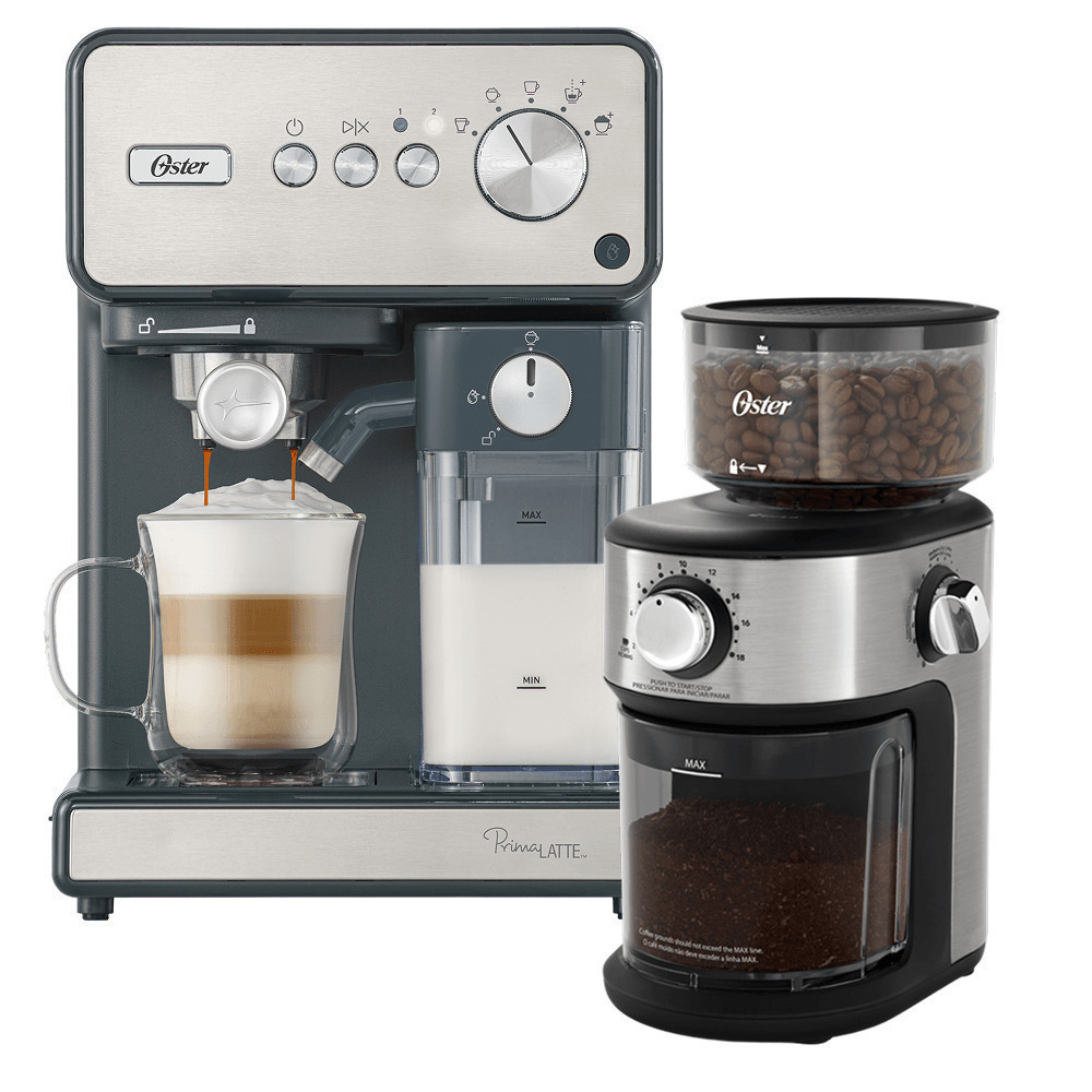 Kit Cafeteira Espresso PrimaLatte Inox e Moedor de Café Precision 18 — Eletroportáteis