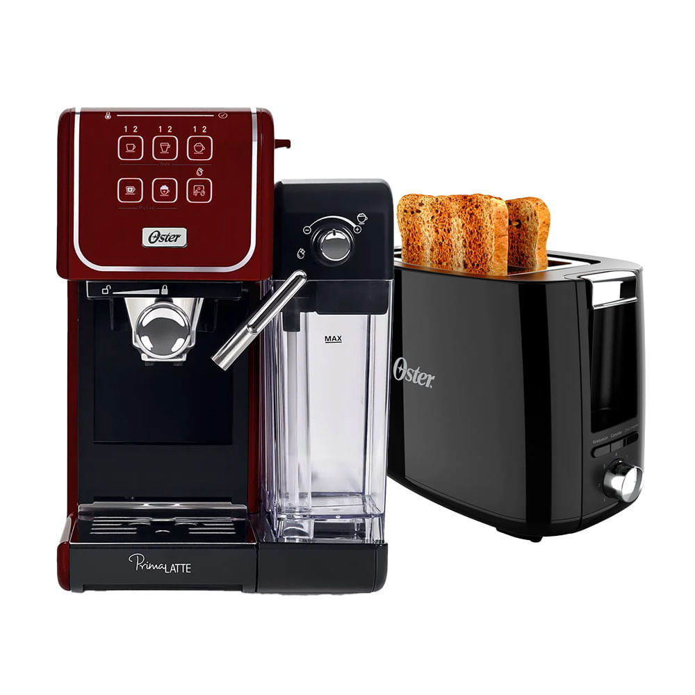 Kit Cafeteira PrimaLatte Touch Red e Torradeira Oster — Eletroportáteis