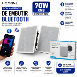 Kit Caixa de Som Bluetooth Embutir Teto Gesso 70W Rms Som Ambiente