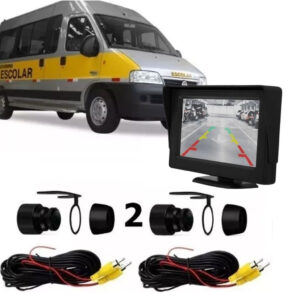 Kit Câmera Frontal Ré Van Escolar Retrovisor Monitor LCD 4.3