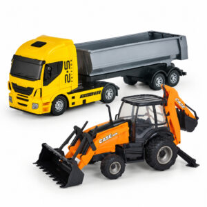 Kit Caminhão Brinquedo Miniatura Trator Retroescavadeira