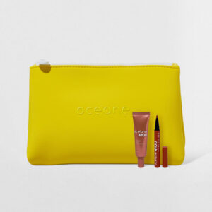 Kit Caneta Batom Nude Blush Líquido Coral Nécessaire Neoprene Amarelo