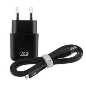 Kit Carregador De Parede Rápido Cabo Flat i2GO Rápido 1,2m 2,4a Preto