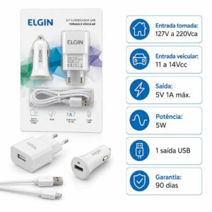 Kit Carregador Veicular USB Tomada Cabo Micro USB 1M