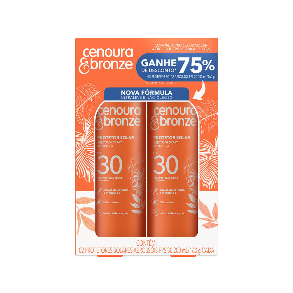 Kit Cenoura Bronze Protetor Solar Aerossol Spray 200ml 2 unidades