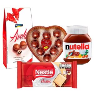 Kit Chocolate Namorados 3 Nutella Bombom Trufa Tablete