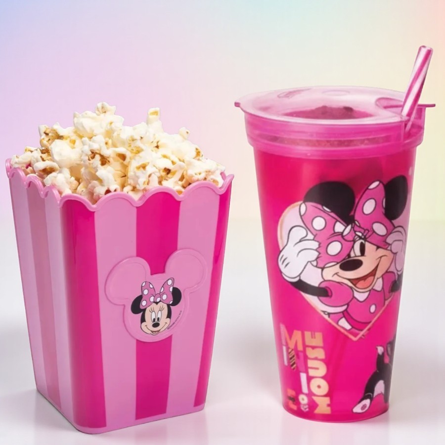 Kit Cinema Balde de Pipoca e Copo 2 em 1 Minnie Mouse Rosa 1 unidade