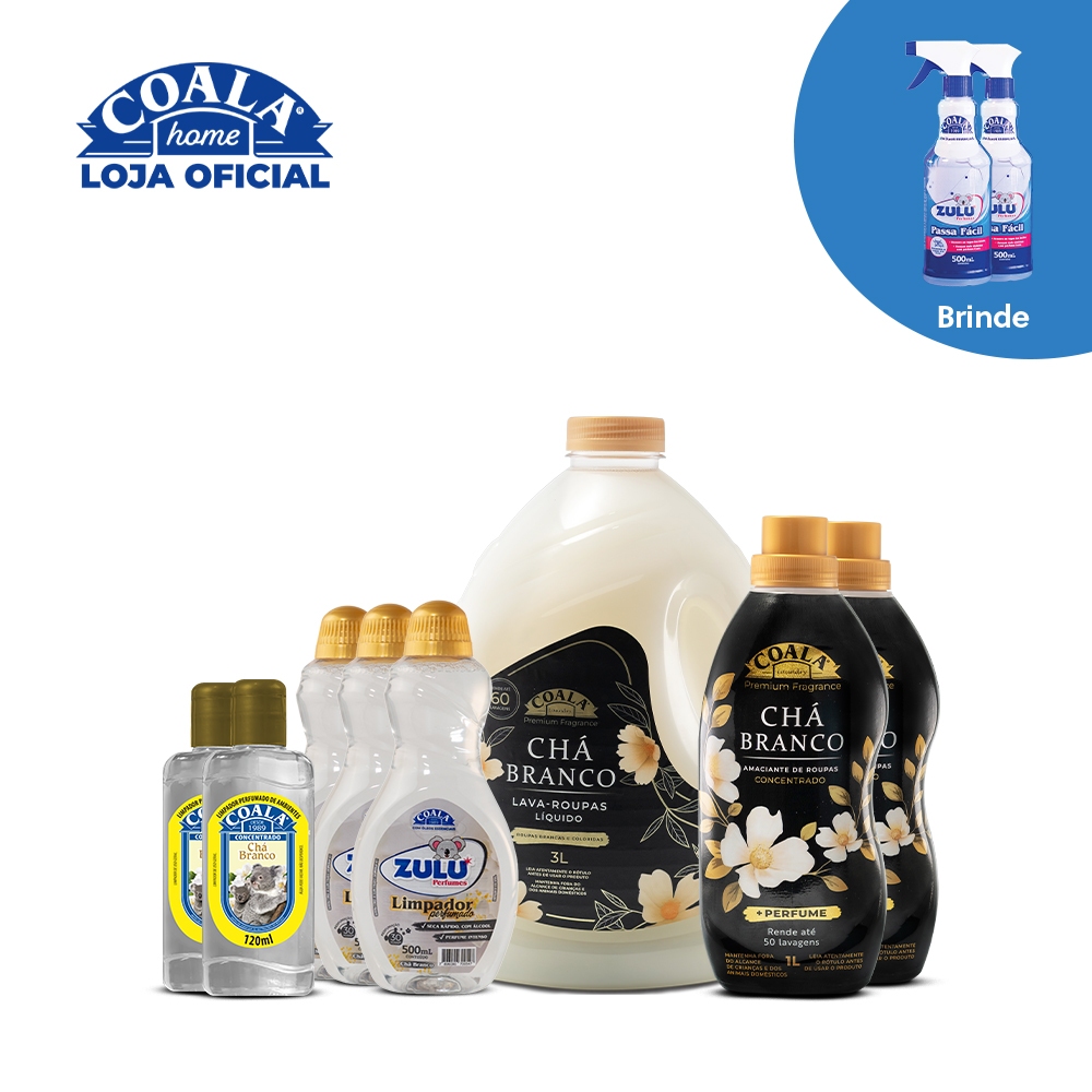 Kit Coala Mega Limpeza Perfumada Chá Branco 8 itens Brinde 2 Passa