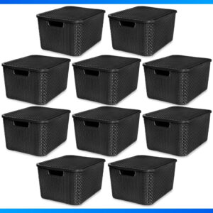 Kit Com 10 Cesto Caixa Organizadora Rattan Com Tampa 7 Litros Preto