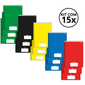 Kit Com 15 Caderno Brochura 80 Fls Pautado Capa Dura Stiff Kits:kit 01
