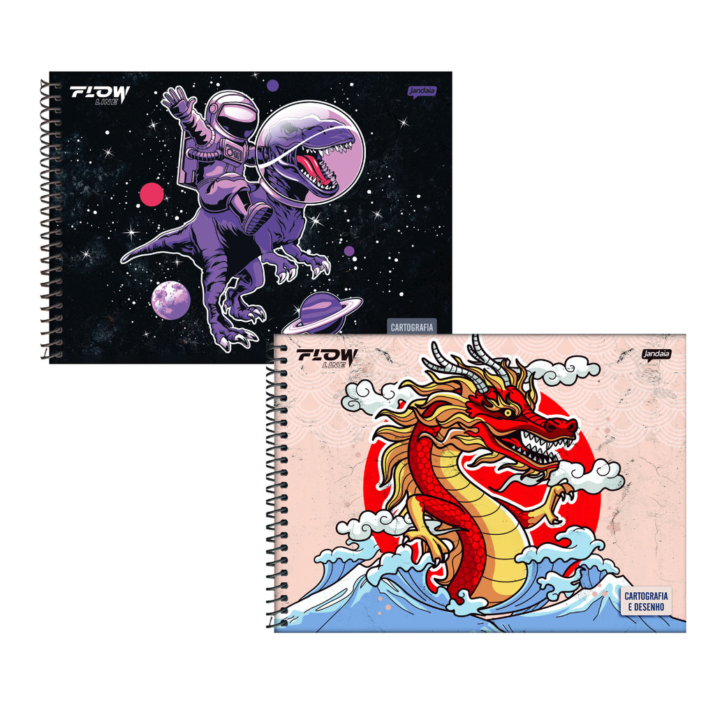 Kit com 2 Cadernos De Desenho 80 Folhas Flow Jandaia
