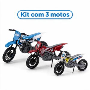 Kit com 3 Moto Cross De Brinquedo Grande 38cm Motinha Realista