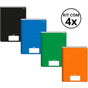Kit Com 4 Caderno Brochura 80 Fls Pautado Capa Dura Stiff