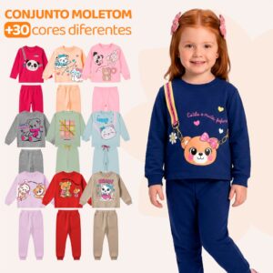 Kit Com 4 Peças Roupa Infantil Menina de Moletom Peluciado Conjuntos