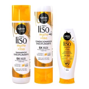 Kit com Shampoo Condicionador Defrizante Meu Liso Muito+Liso Salon