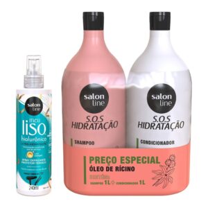 Kit com Shampoo e Condicionador Litrão Sos Hidratação Spray Protetor